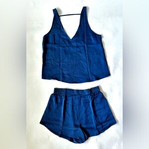 Lunya Washable Silk Pajama Set Size XS New Blue V-neck